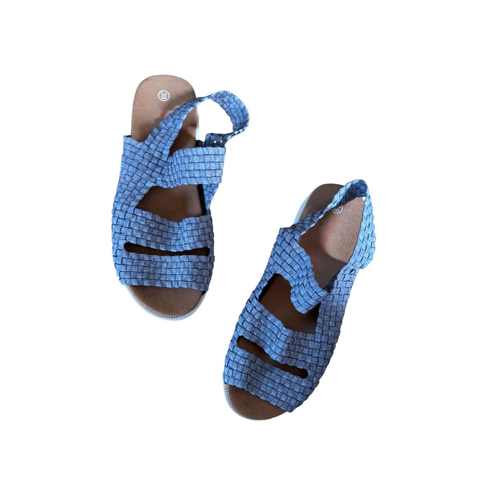 Bernie Mev metallic silver grey woven design double strap sandals
